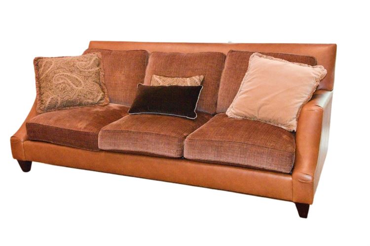 Custom Made Leather and Frabric Upholstered Sofa
