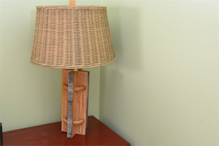 Wood and Rope Table Lamp With Shade