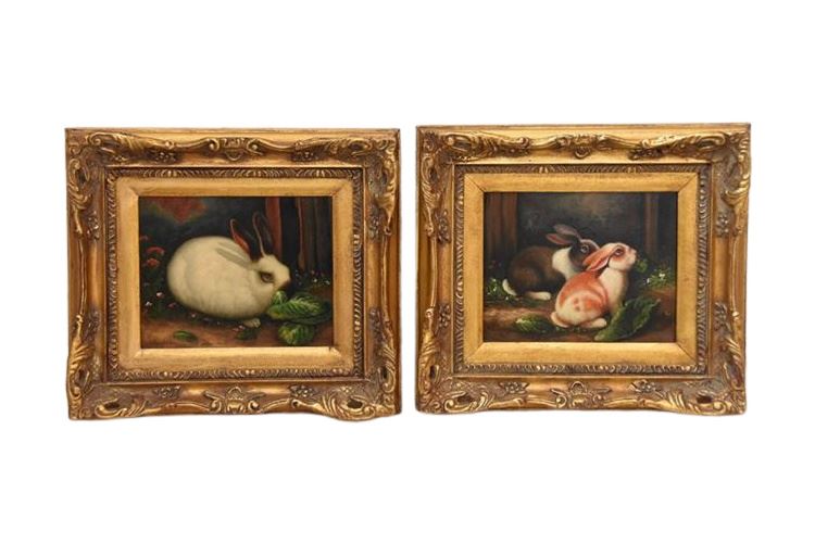Two Rabbit Prints In Gilt Frames
