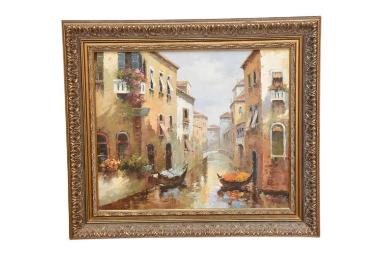 Oil On Canvas Canal Scene Signed