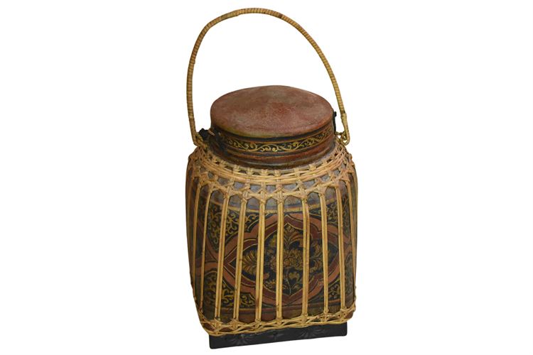 Decorative Jar With Lid and Woven Cover