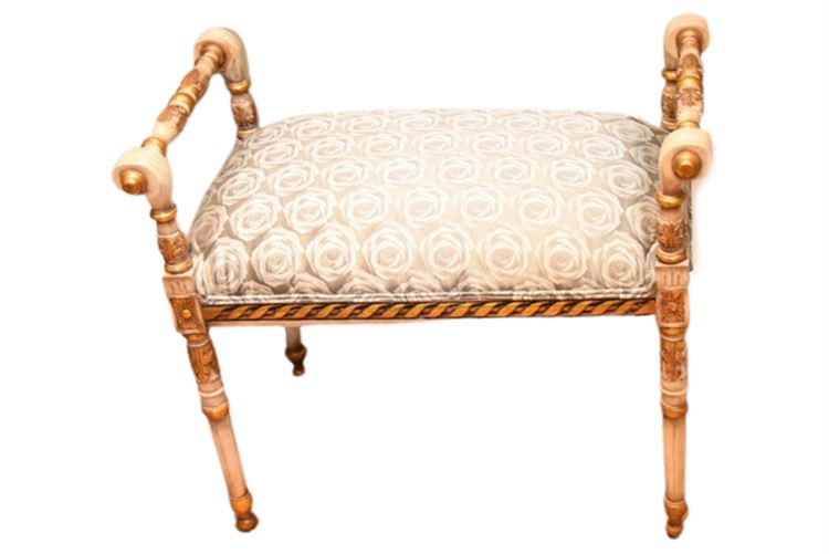Paint Decorated and Gilt Stool With Upholstered Seat