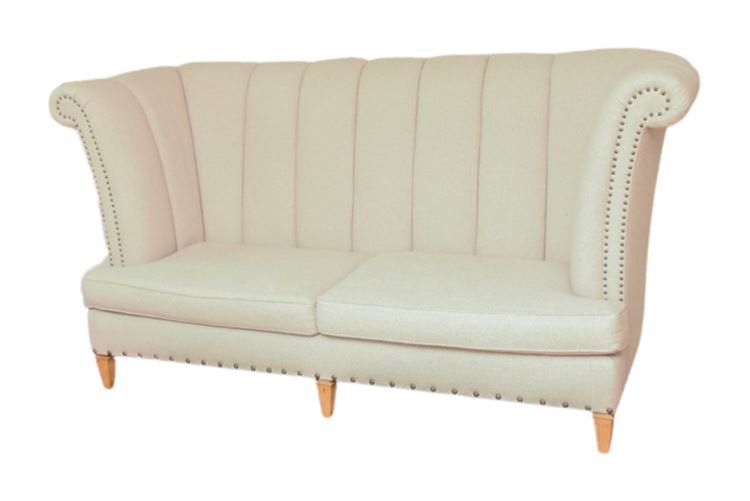 High Back Upholstered Settee With Tack Trim