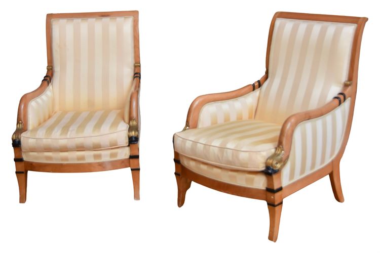 Pair Empire Style Upholstered Armchairs