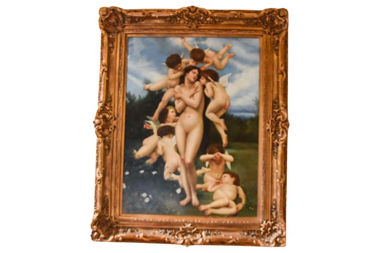 Large Decorative Oil On Canvas  Nude In Gilt Frame