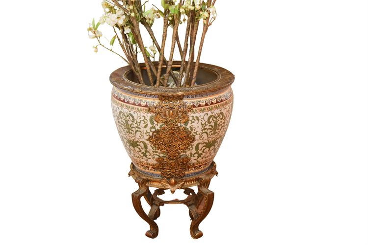 Large Bronzer Mounted Porcelain  Planter On Stand