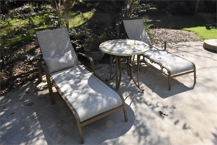 Two (2) Outdoor Lounge Chairs and Side Table