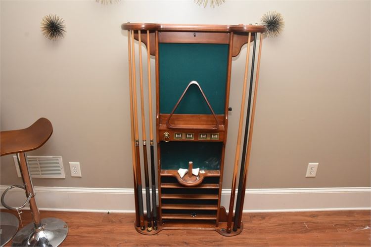 Wooden Billiards Rack With Chalkboard and Storage