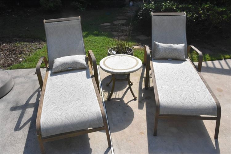 Two (2) Outdoor Lounge Chairs and Side Table