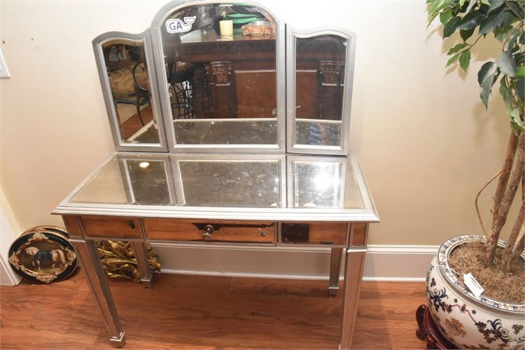 Silver Painted Mirrored Vanity Table