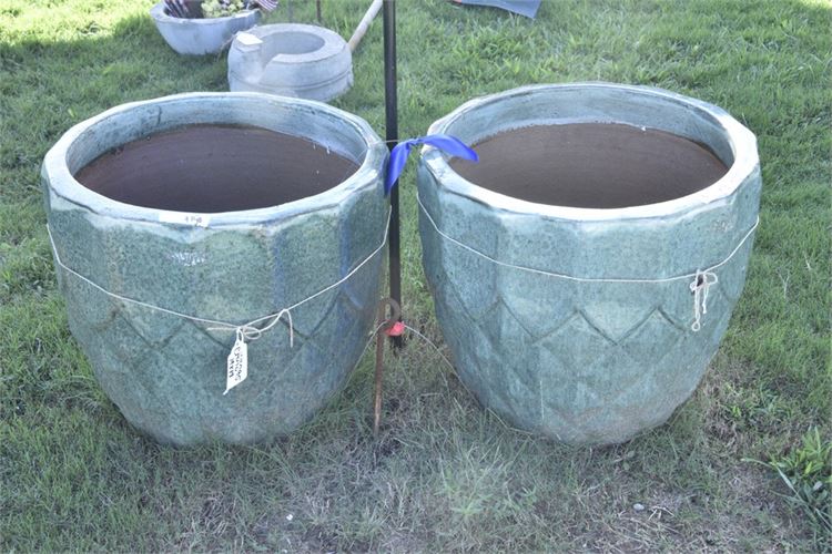 Pair Textured Green Planters