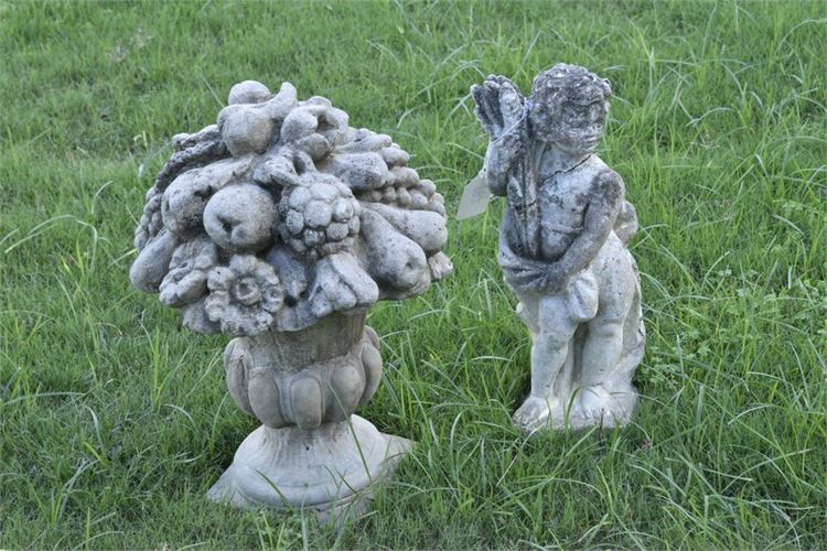 Two Aged Concrete Garden Statues