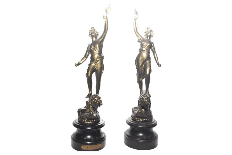 Pair Antique French Spelter Figures