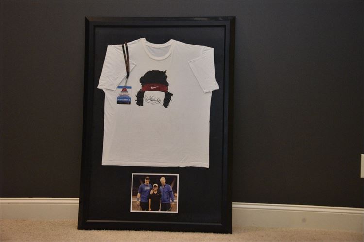 John McEnroe autographed T-shirt Framed with photo