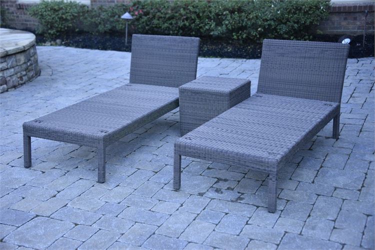 Pair Woven Lounge Chairs and End Table
