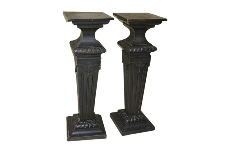 Pair Carved Ebonized Pedestals
