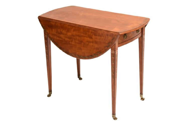 Edwardian  Satin Mahogany Pembroke Table with Painted and Inlaid Decoration