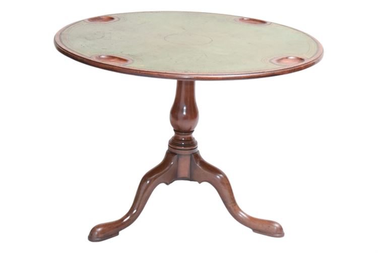 Antique English Mahogany Leather Top Tilt Top Games Table VALUE: $3,200.00