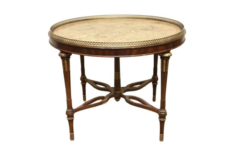 MAITLAND SMITH Marble Top Occasional Table With Brass Gallery and Streicher Base