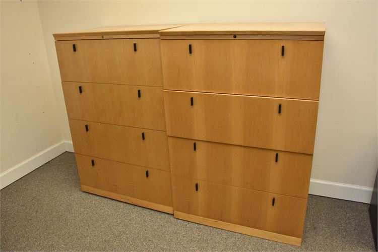 Pair, Wooden Four Drawer File Cabinets