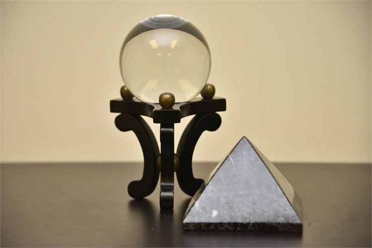 Decorative Sphere On Stand and Pyramid