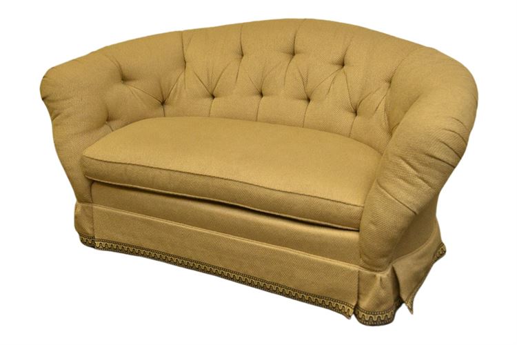 BAKER FURNITURE Upholstered Crescent Shaped Settee With Tufted Back