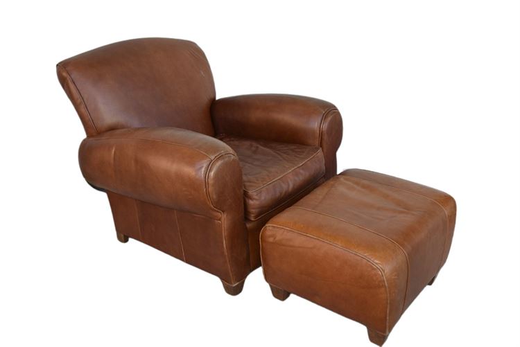 MITCHELL GOLD Leather Armchair and Ottoman