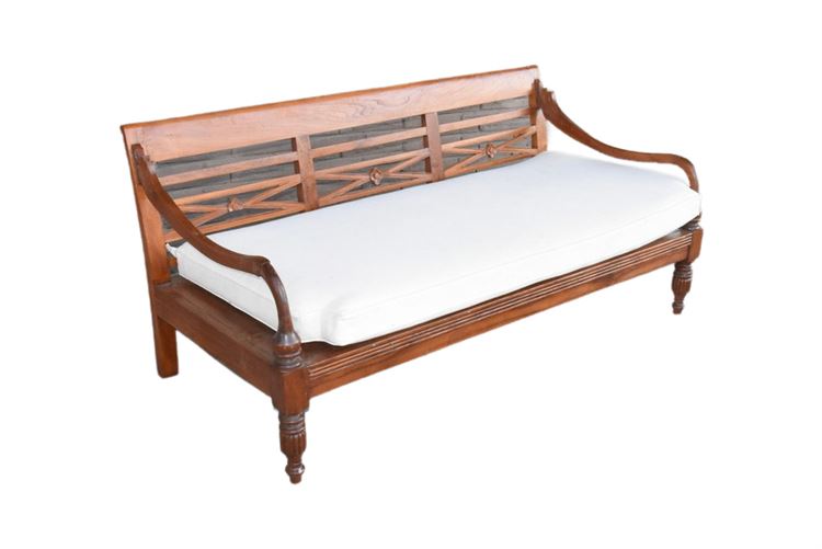 Carved Teak Wood Bench With Cushion