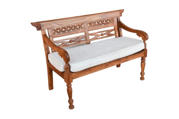 Carved Wood Bench With Cushion