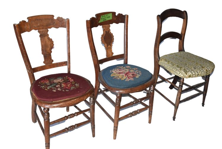 Group, Vintage Chairs With Upholstered Seats
