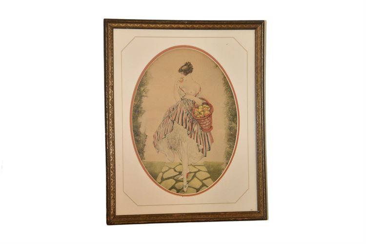"Apple Girl" Print After Louis Icart  and Frame