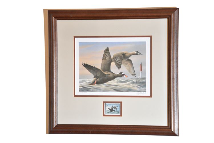 Framed Signed Duck Print W/ Stamp