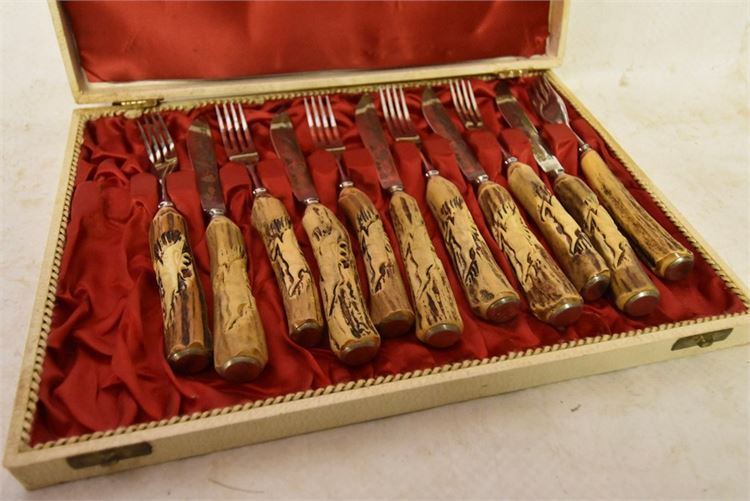 Wood Handled Flatware with Engraved Blades