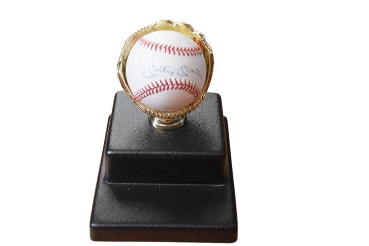 MICKEY MANTLE Autographed Baseball W/ Display Stand