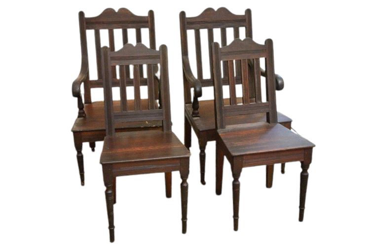 Four (4) 19th C. Handmade Solid Wood Chairs