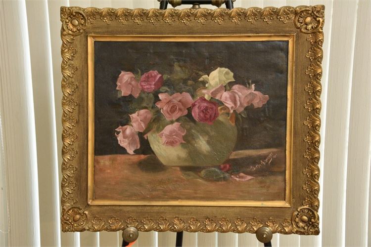 Oil On Canvas Floral Still Life Signed Bertha A. Greyer
