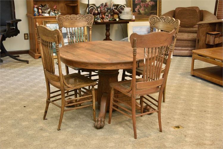Antique Oak Dining Table With Four (4) Spindle Back Chairs