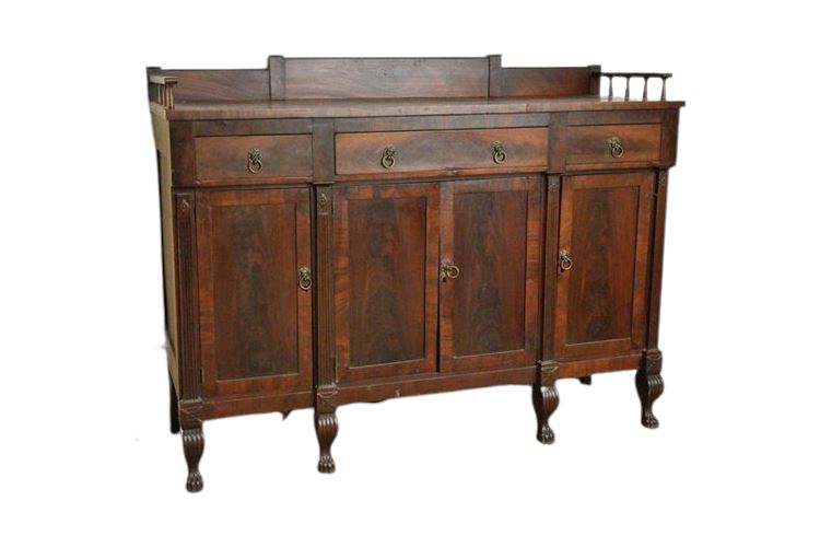 Antique Clawfoot Sideboard With Lion Head Hardware