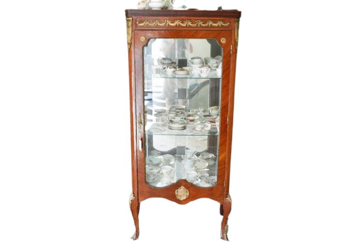 Antique Curio Cabinet With Applied Brass Accents