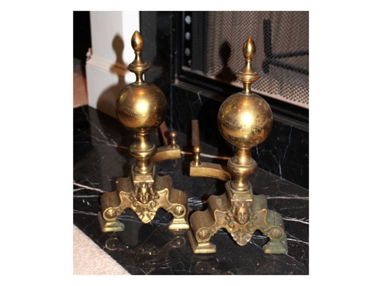 Pair of Antique French Gilt Bronze Andirons