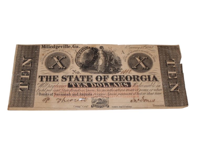 1862 State of Georgia Milledgeville $10 Note No. 1108