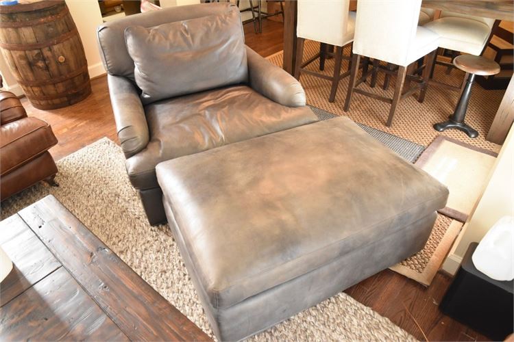 RESTORATION HARDWARE Leather Armchair and ottoman