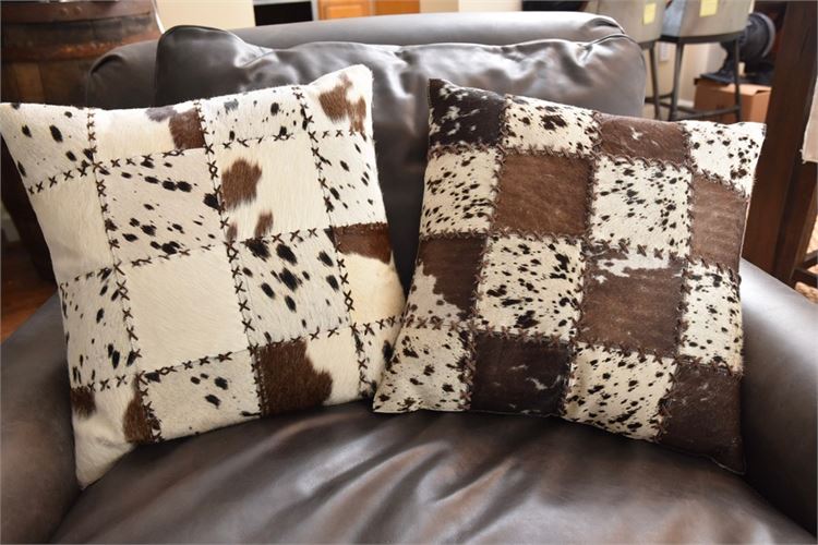 Pair Cowhide Cushion Pillows