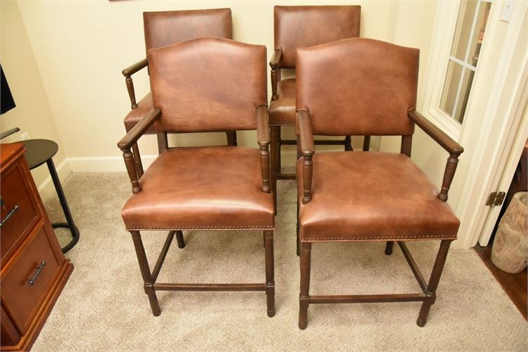 Four (4) Wood Frame Leather Upholstered Armchairs