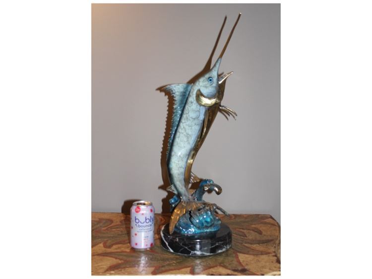 Mid-Century Bronze Signed Limited Edition Marlin Statue