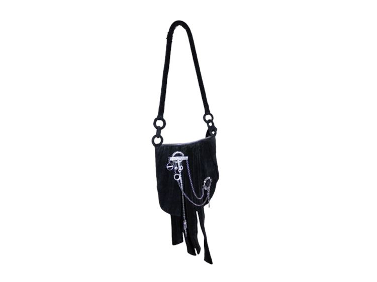 YSL Ribbon Style Crystal Embellished Black Velvet Bag with Wristlet