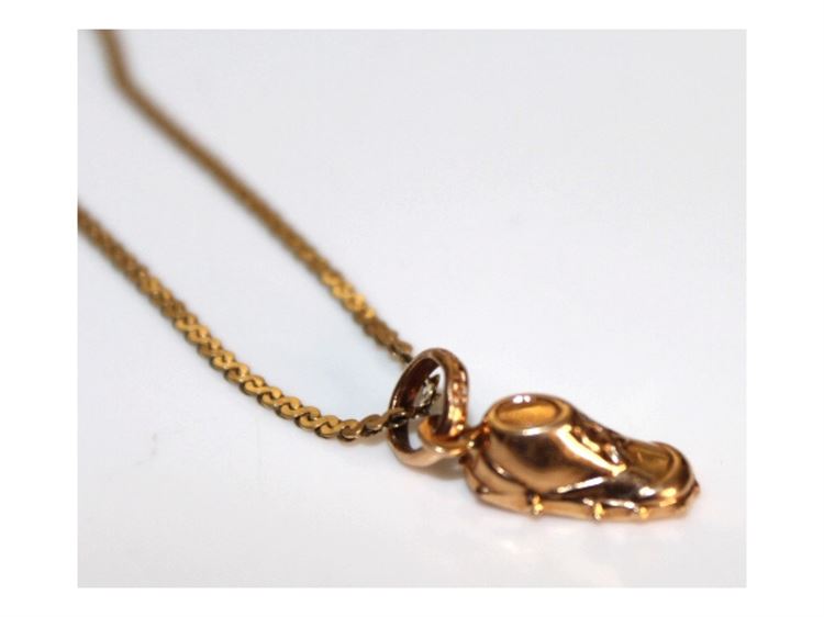 14K Yellow Gold 3D Baby Shoe Charm and Serpentine Chain