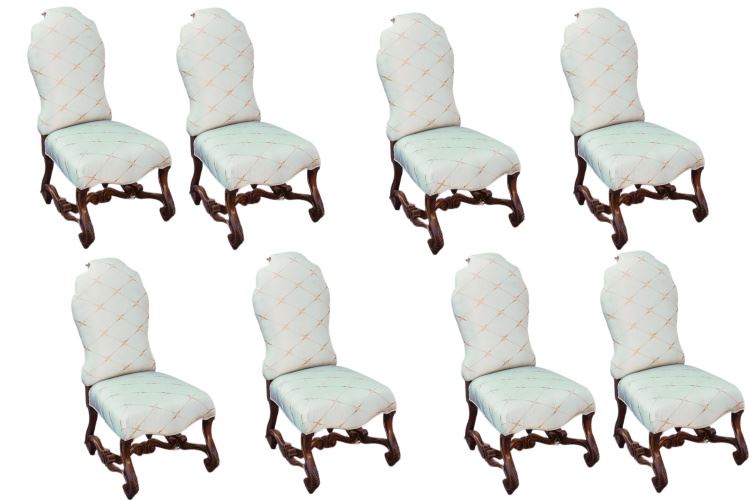 Eight (8) Wood Frame Upholstered Dining Chairs