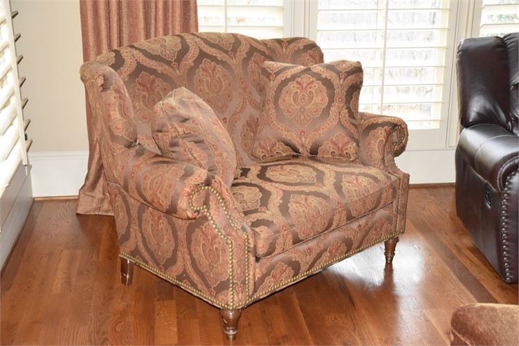 SHERRILL Oversized Upholstered Armchair With Tack Trim and Matching Pillows