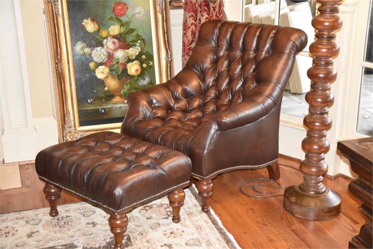 LEXINGTON Tufted Leather Chair and Ottoman